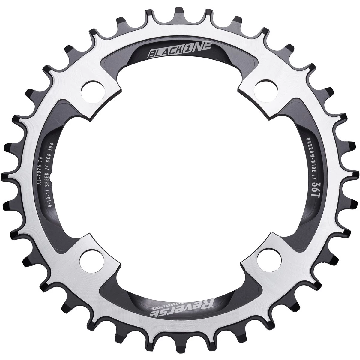 Reverse - Kettenblatt Black One Narrow Wide 4H, Lochkreis 104mm, Schwarz/Silber 1 Reverse - Kettenblatt Black One Narrow Wide 4H, Lochkreis 104mm, Schwarz/Silber